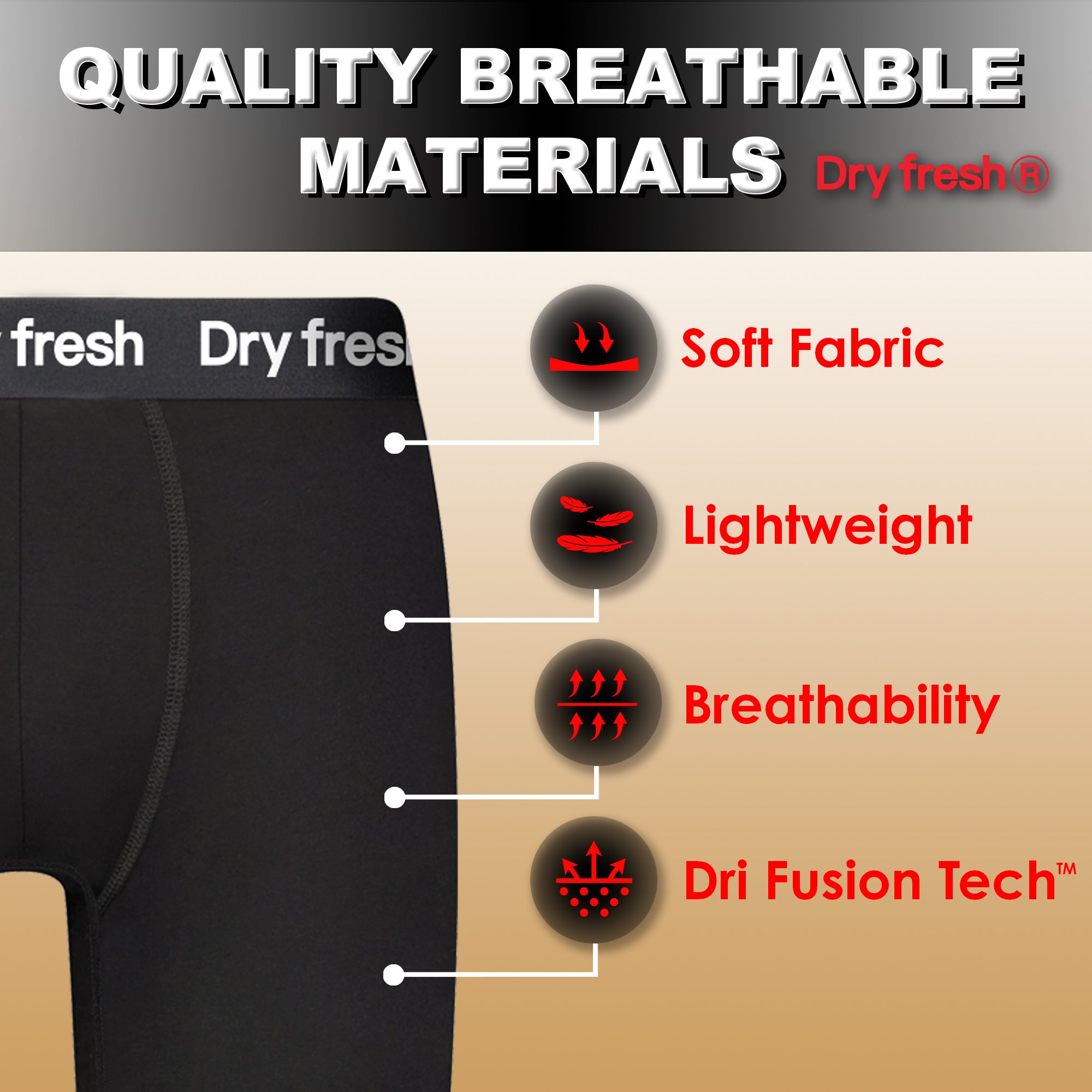 Dry fresh Performance Men’s Boxer Brief – 6 Pc Pack, Men’s Underwear Boxer Briefs, Soft & Comfortable Waistband, Anti-Chafing