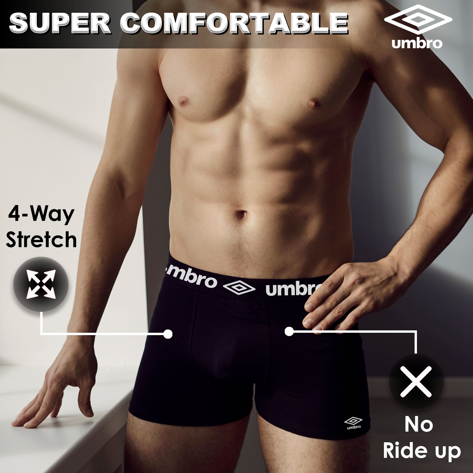 Umbro Performance Men’s Boxer Brief – 6 Pc Pack, Men’s Underwear Boxer Briefs, Soft & Comfortable Waistband, Anti-Chafing